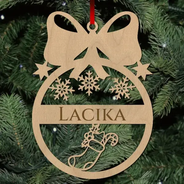 Fa karácsonyfadísz - Egyedi neves - Zokni