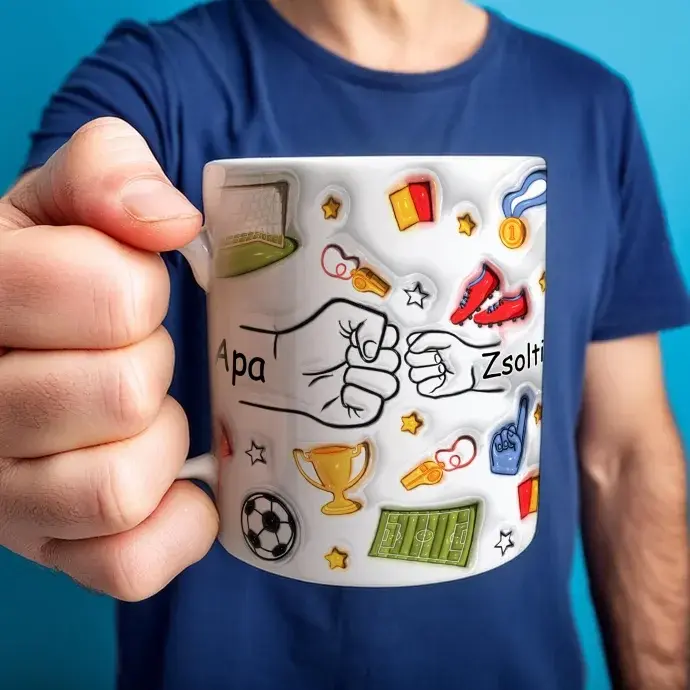 Névre szóló apás bögre Focis 3D hatással - 1 gyermek