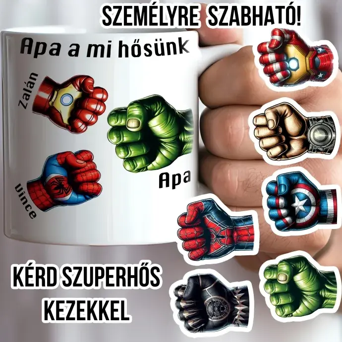 Névre szóló szuperhős kezes bögre apáknak Névre szóló szuperhős kezes bögre apáknak