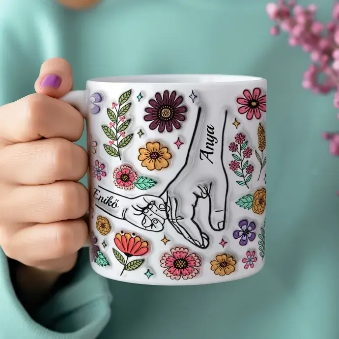 Névre szóló anyás bögre virágos 3D hatással - 1 gyermek