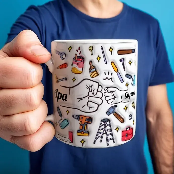 Névre szóló apás bögre szaki 3D hatással - 1 gyermek