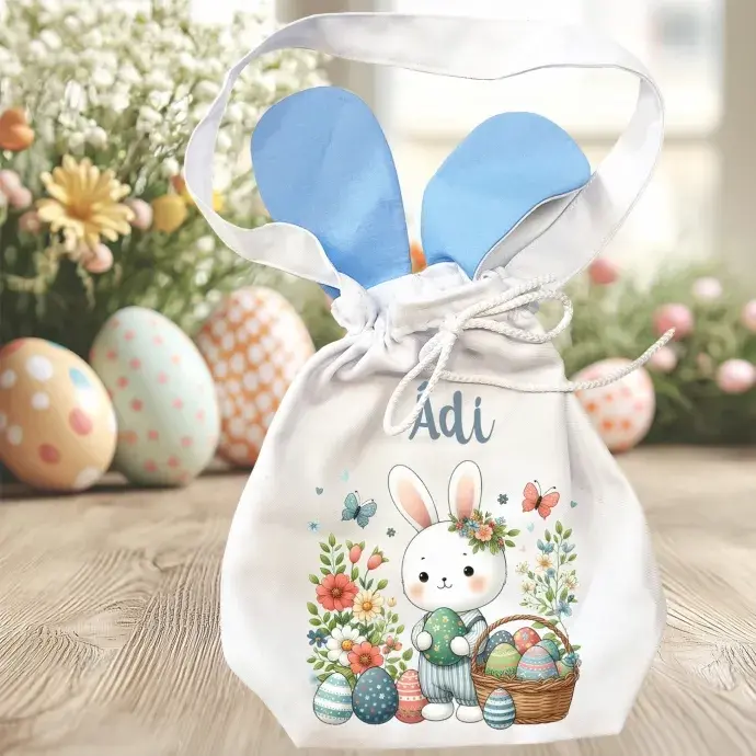 Húsvéti  nyuszifüles zsák - Fiú nyuszi kosárkával Húsvéti  nyuszifüles zsák - Fiú nyuszi kosárkával