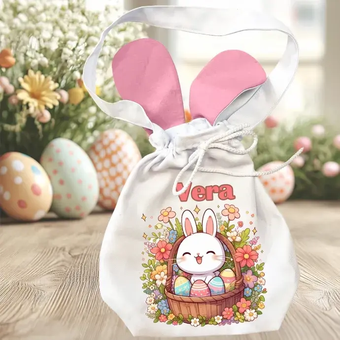 Húsvéti  nyuszifüles zsák - Nyuszi a kosárban Húsvéti  nyuszifüles zsák - Nyuszi a kosárban