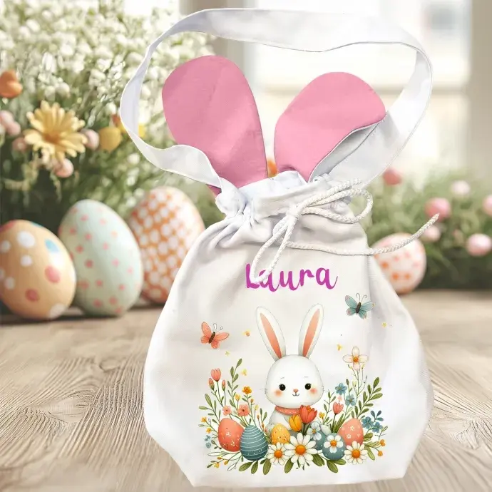 Húsvéti  nyuszifüles zsák - Virágos nyuszi Húsvéti  nyuszifüles zsák - Virágos nyuszi