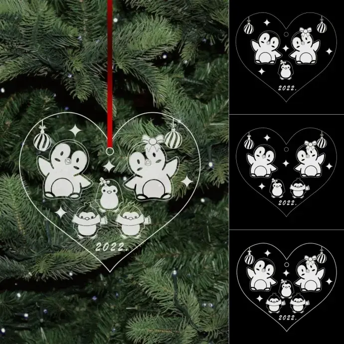 Plexi karácsonyfadísz - Pingvin család - 1 gyerek