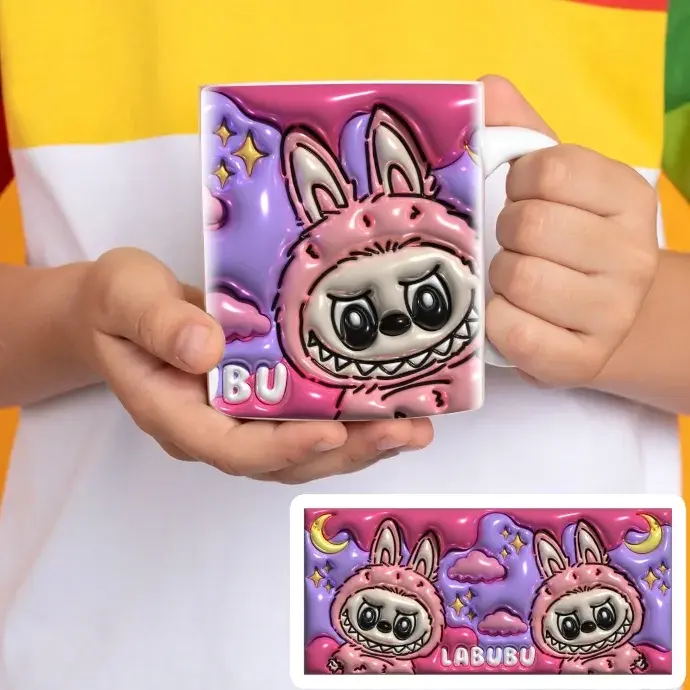 Labubu bögre - 3D hatású - Rózsaszín