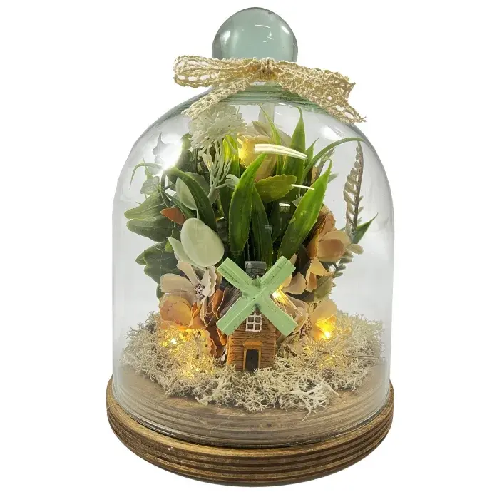 Tündérkert selyemvirág üveg búrában - malom