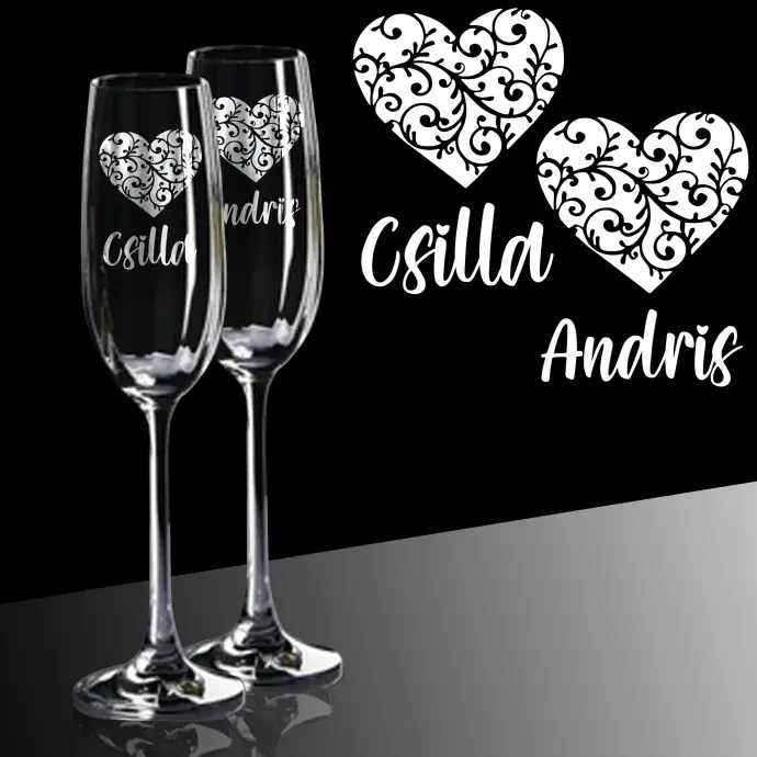 Szerelmes pár pezsgős poharak - egyedi nevekkel