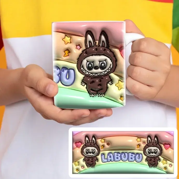 Labubu bögre - 3D hatású - Szivárvány