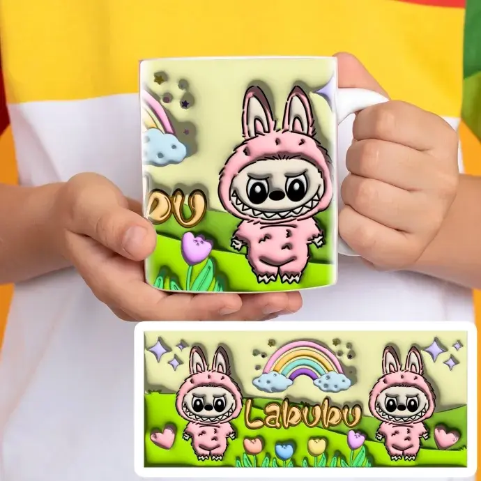 Labubu bögre - 3D hatású - Szivárványos rét