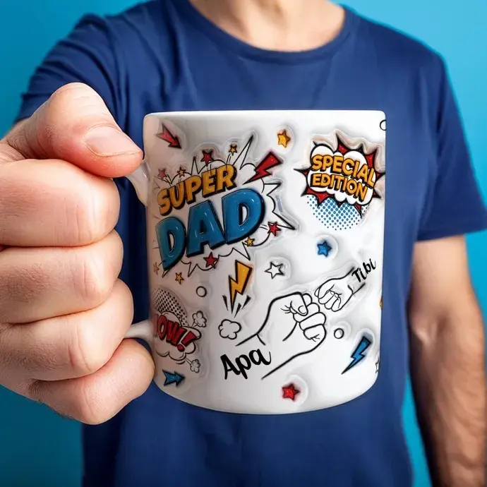 Névre szóló apás bögre Super dad 3D hatással - 1 gyermek