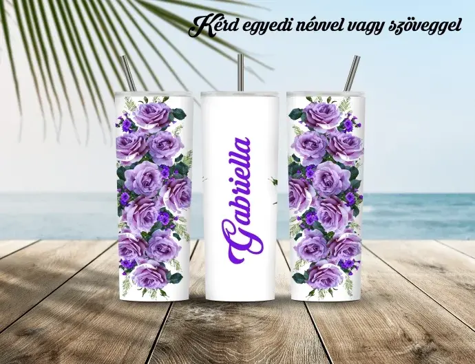 Úti termosz, Tumbler - Lila rózsák