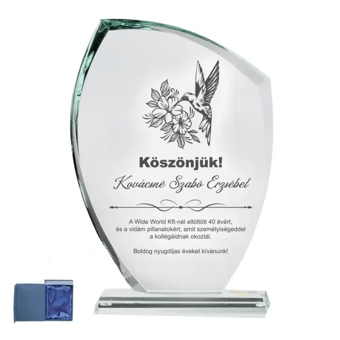 Üveg díj - Nyugdíjba vonulásra Üveg díj - Nyugdíjba vonulásra