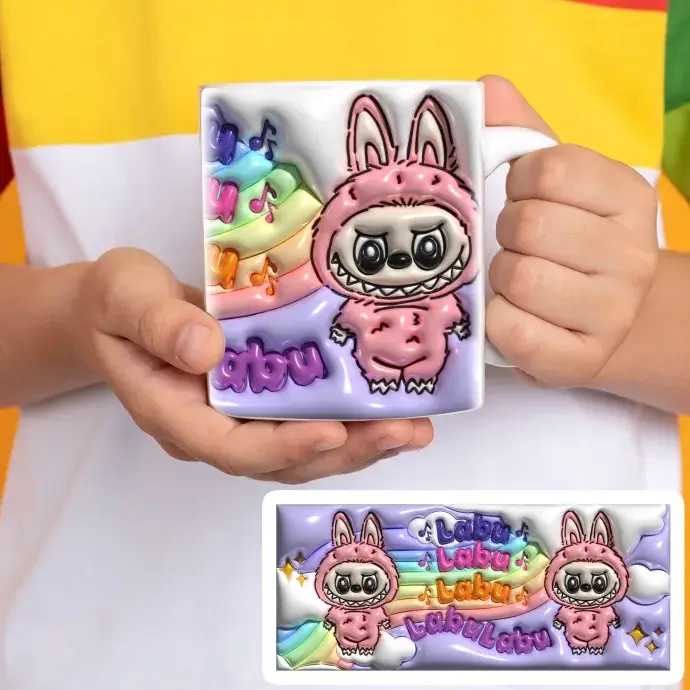 Labubu bögre - 3D hatású - zene szivárvány