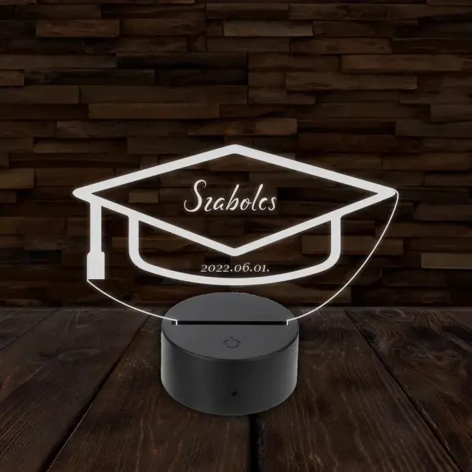 3D LED lámpa - Diplomaosztóra egyedi névvel és dátummal
