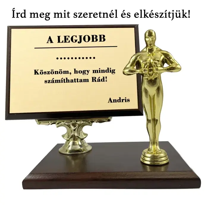 Asztali fa plakett - Oscar szoborral Asztali fa plakett - Oscar szoborral