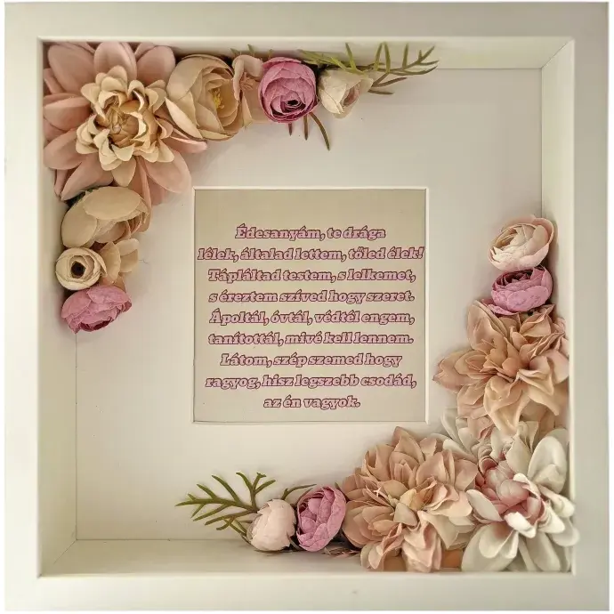 Selyemvirág fehér keretben - Vintage rózsaszín - egyedi fényképpel Selyemvirág fehér keretben - Vintage rózsaszín - egyedi fényképpel