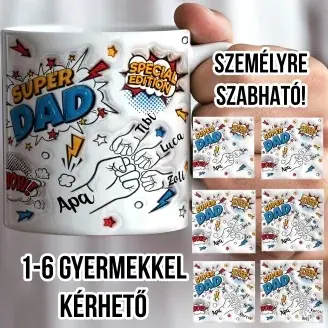 Névre szóló apás bögre super dad 3D hatással
