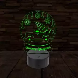 3D LED lámpa - Auto karácsonyfával