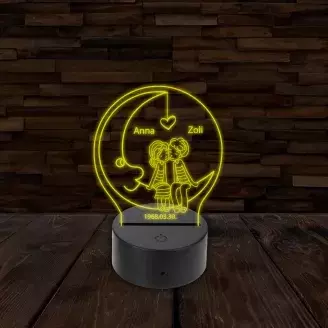 3D LED lámpa - Szerelmesek egyedi névvel és dátummal - Hold