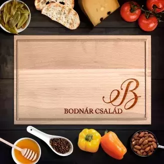 Családnév monogrammal egyedi vágódeszka - kicsi