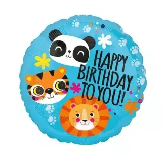 Állatos Happy Birthday fólia lufi