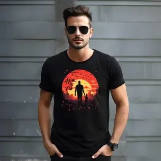 Póló - Apa és fia naplementében