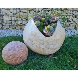 Gömb kaspó - XL -fehéres-sárga-beültetve