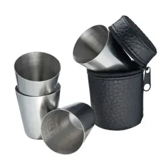 Fém feles pohár szett tartóval (2 cl)