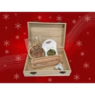 Ajándék csomag fa dobozban - Fa tollal