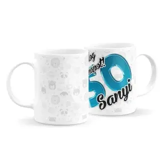 Férfi szülinapi bögre állatkás háttérrel (bármilyen névvel és számmal)