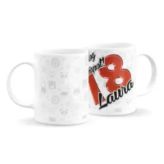 Női szülinapi bögre állatkás háttérrel (bármilyen névvel és számmal)