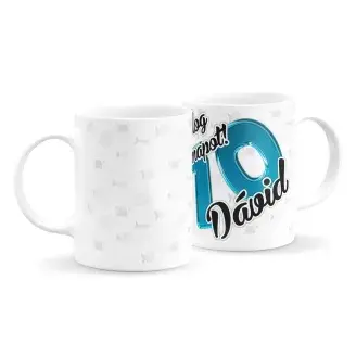 Férfi szülinapi bögre halacskás háttérrel (bármilyen névvel és számmal)