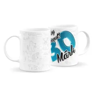 Férfi szülinapi bögre kutyás háttérrel (bármilyen névvel és számmal)