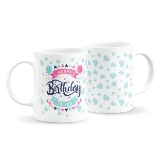 Kék szívecskés szülinapos bögre