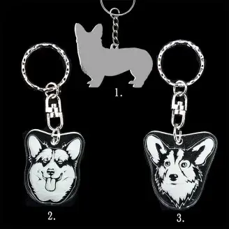 Plexi kulcstartó - Corgie kutya alak