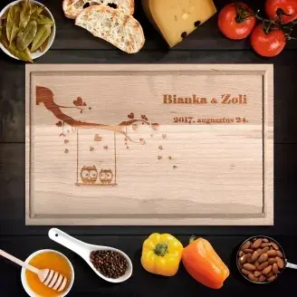 Egyedi vágódeszka szerelmes bagoly - kicsi