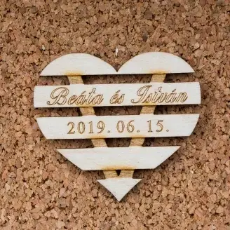 Esküvői köszönőajándék, poháralátét - Sávos szív