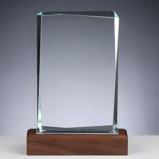 Üveg díj - Trófea - fa talpazattal
