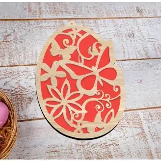 Fa húsvéti dísz - Piros hímes tojás