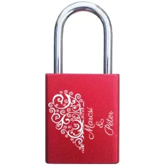 Piros szerelem lakat - Fél Szív - egyedi nevekkel
