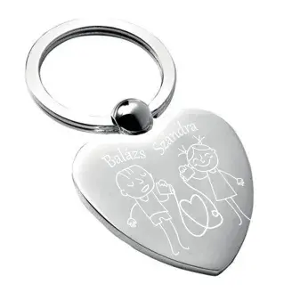Gravírozott szív kulcstartó - Szerelmes pár