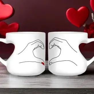 Páros szív bögre - Kéz szív