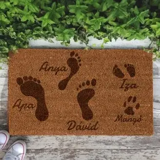 Kókuszrost lábtörlő - Család lábnyomok egyedi nevekkel
