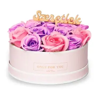 Szappanrózsa box, rószaszín rózsadoboz - rószaszín/lila - S