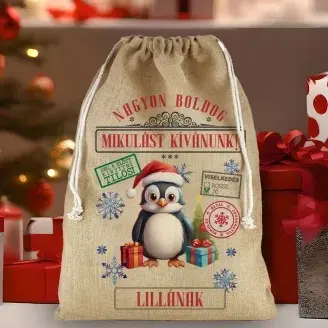 Mikulás zsák - Pamut vászon - Pingvin
