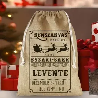 Mikulás zsák - Pamut vászon - Rénszarvas expressz