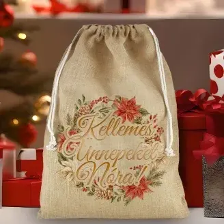 Mikulás zsák - Pamut vászon - Mikulásvirág