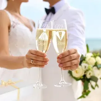 Mr és Mrs pezsgős poharak díszdobozban