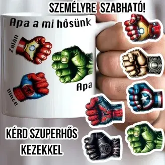 Névre szóló szuperhős kezes bögre apáknak